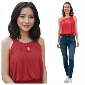 "Studio Petite"(PS)Very Pretty Orange Tank with Wide Elastic at Hemline Like New